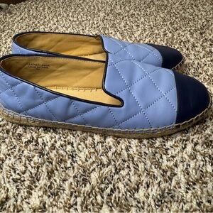 Talbots 7 Blue Quilted Leather Cap Toe Espadrille Flats